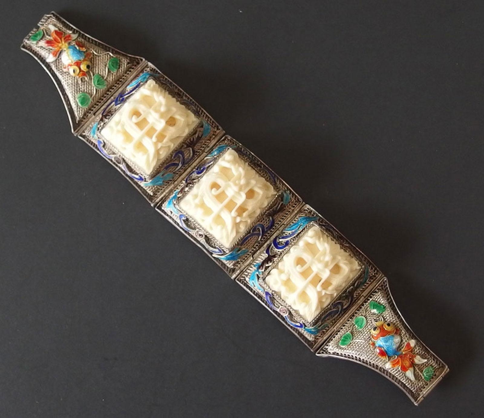 ANTIQUE CHINESE STERLING & ENAMEL BRACELET