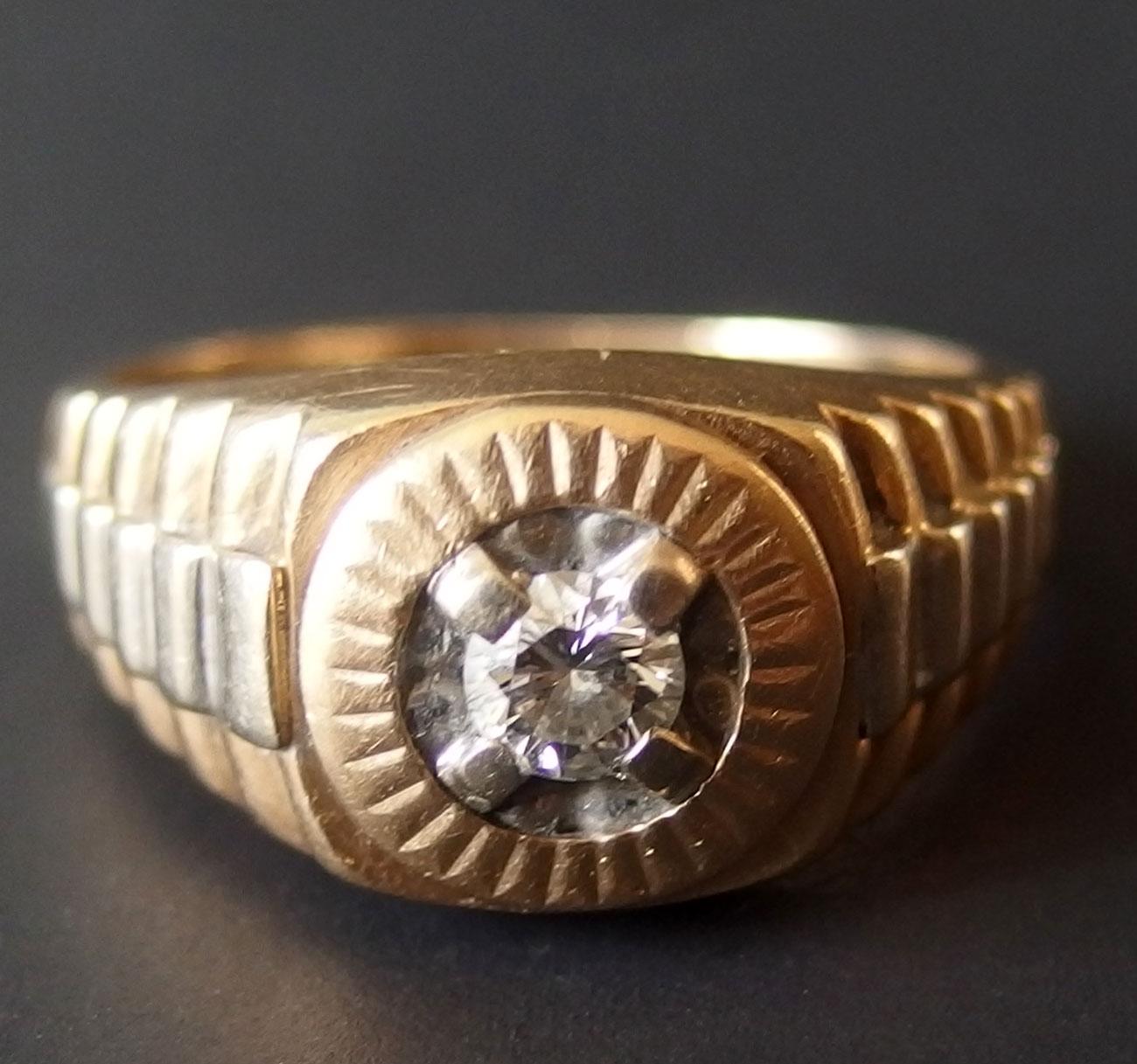 VINTAGE 14KT GOLD & DIAMOND GENT'S RING