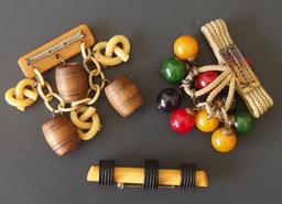 THREE (3) BAKELITE BROOCHES/PINS