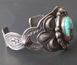 NAVAJO STERLING TURQUOISE CUFF BRACELET