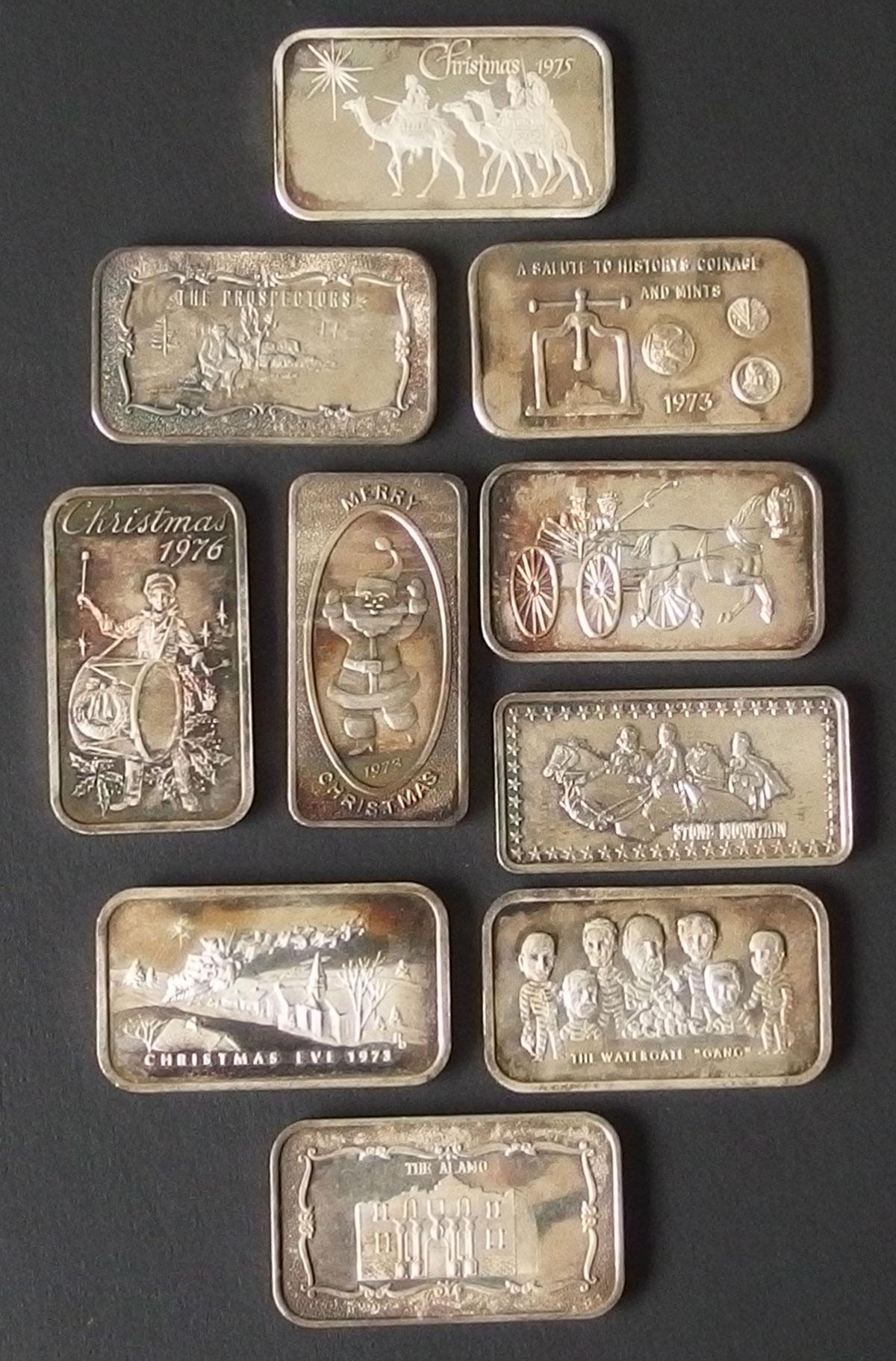 TEN (10) VINTAGE TROY 1 OUNCE SILVER BARS