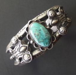 NAVAJO STERLING & TURQUOISE CUFF BRACELET