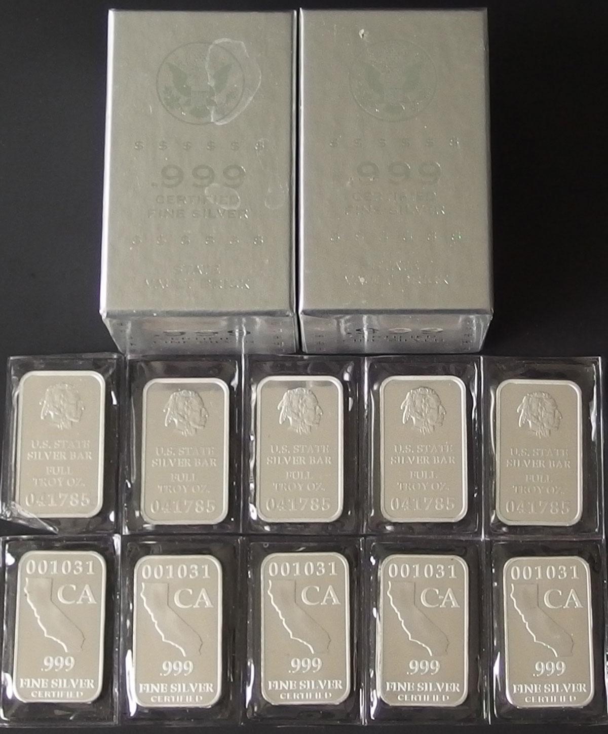 TWO (2) BRICK STATE VAULT 10 TROY OZ SILVER BARS