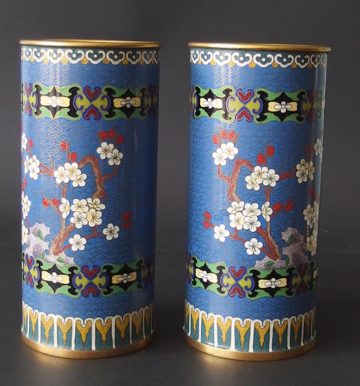 PAIR ASIAN CLOISONNE VASES