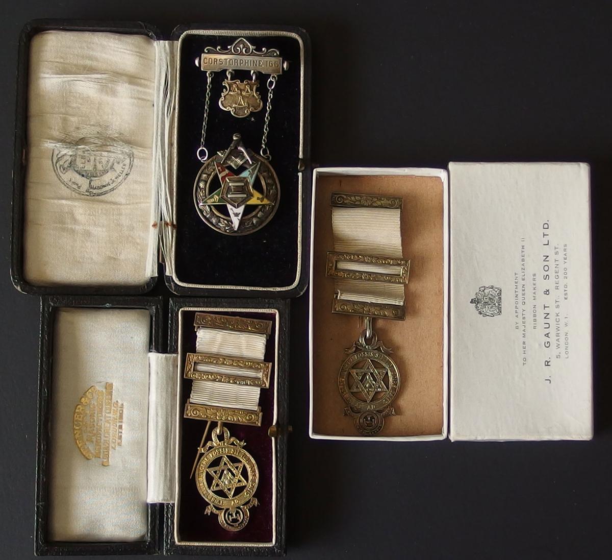 ENGLISH STERLING MASONIC MEDALS WITH BOXES