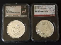 2 NGC GRADED 1 OZ SILVER COINS