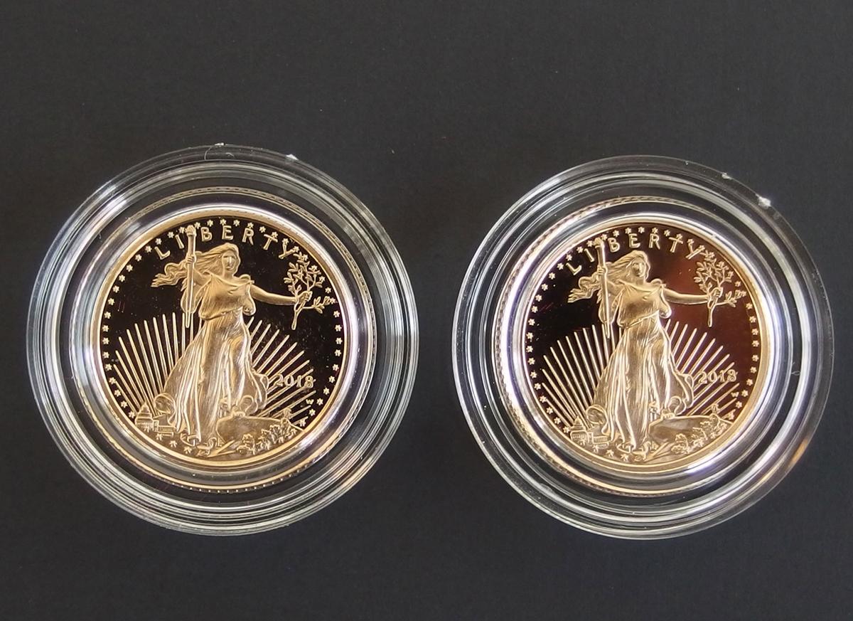2 x 2018-W $5 AMERICAN EAGLE GOLD PROOF COINS