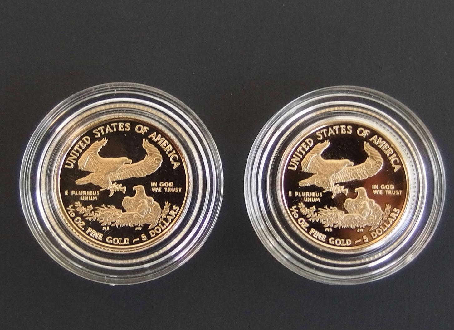 2 x 2018-W $5 AMERICAN EAGLE GOLD PROOF COINS