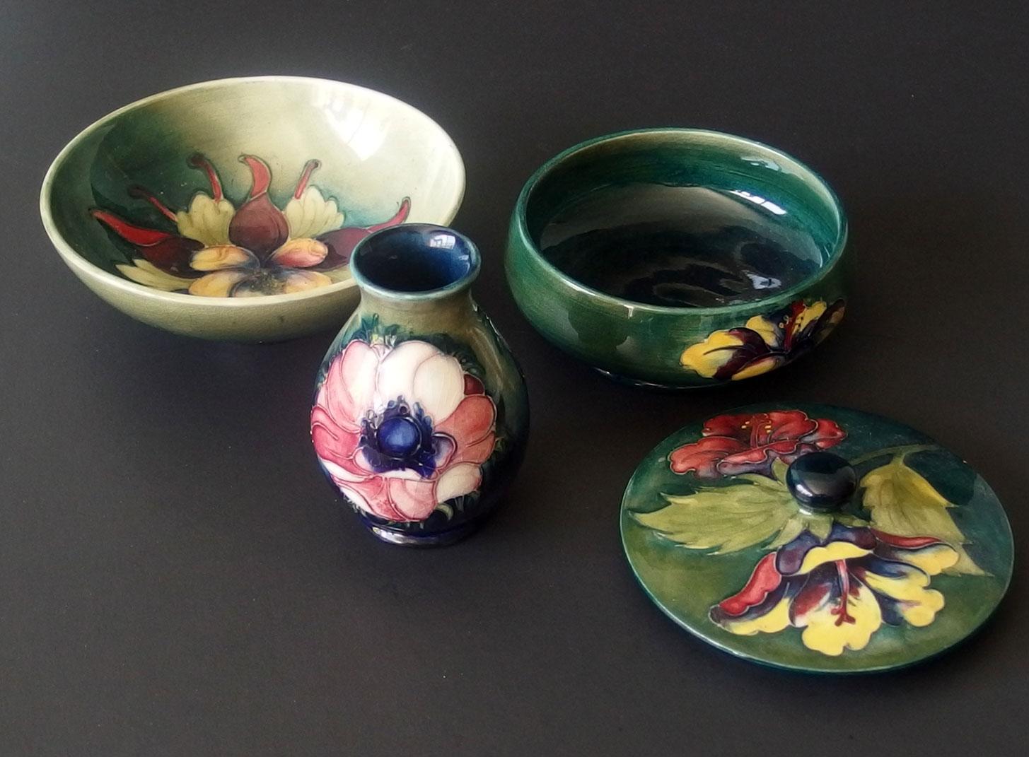 MOORCROFT FLORAL POTTERY (3)