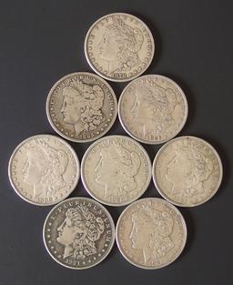 8 MORGAN SILVER DOLLAR COINS