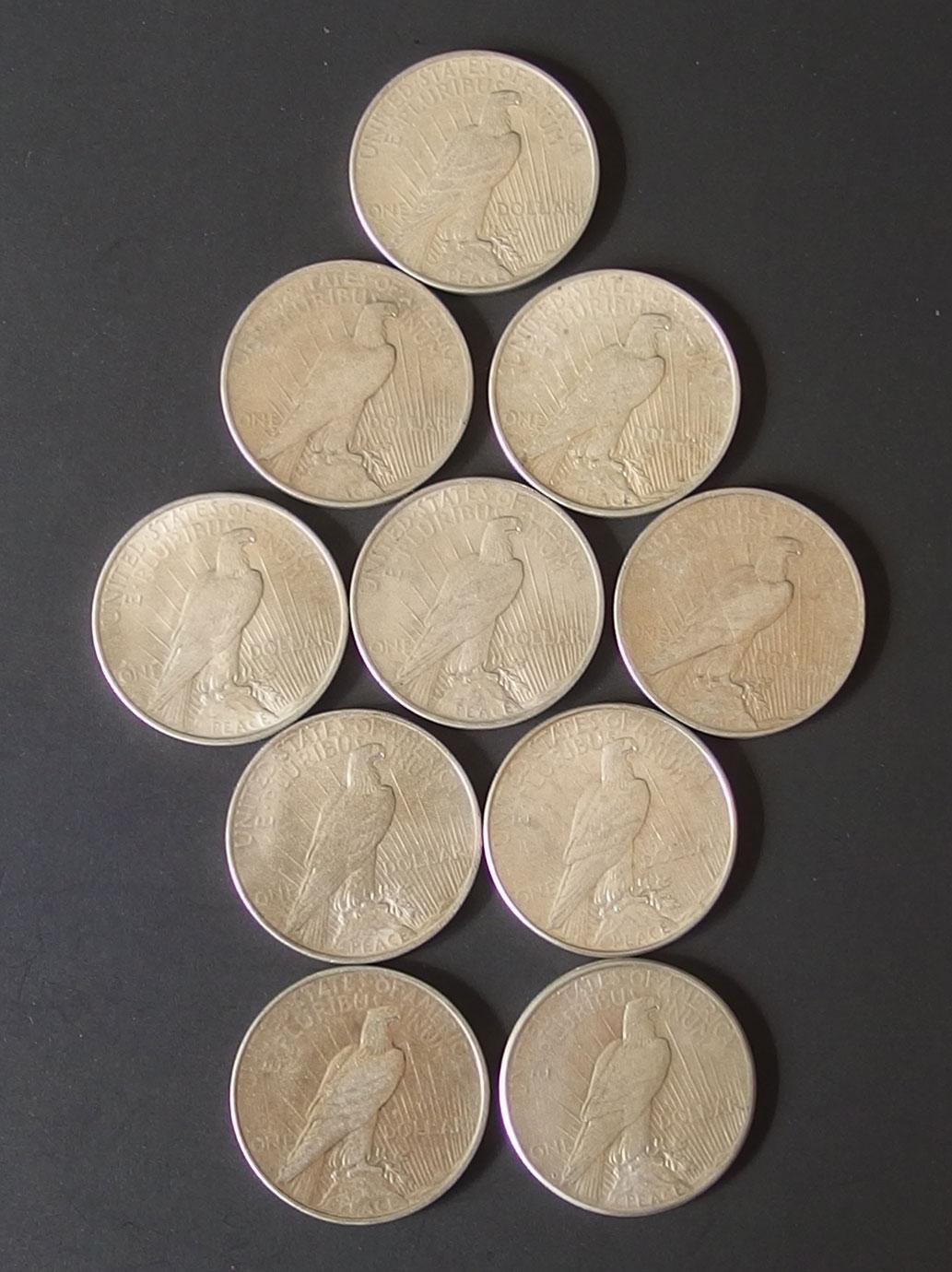 10 SILVER PEACE DOLLAR COINS