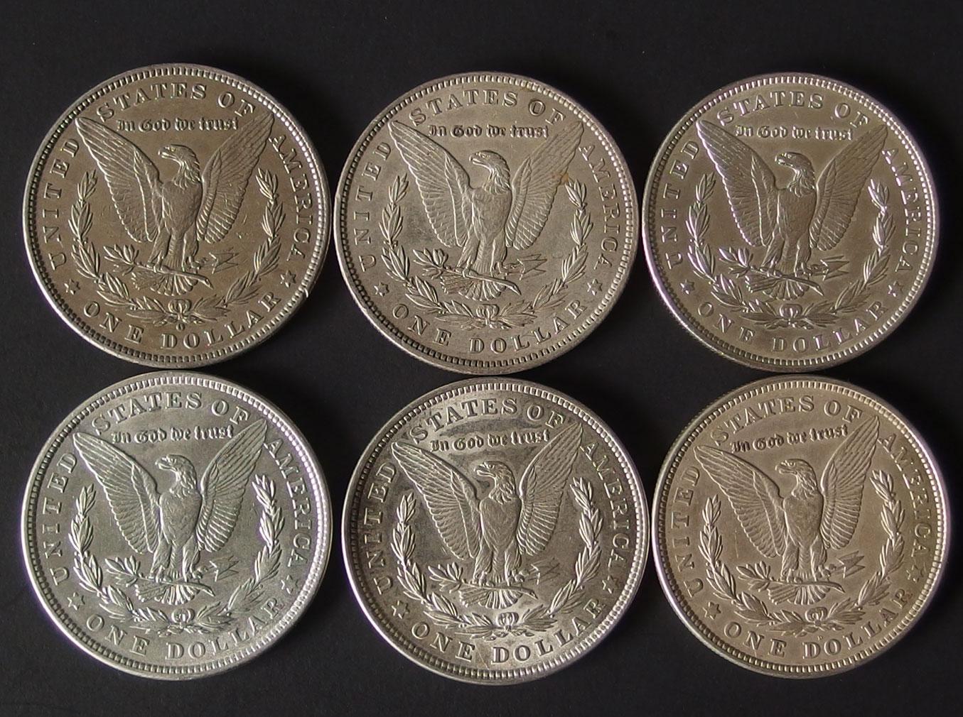 6 HIGH GRADE MORGAN SILVER DOLLAR COINS