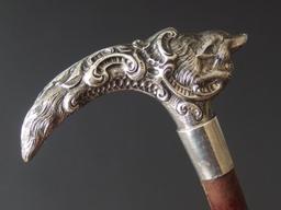 ANTIQUE SILVER FOX HANDLED CANE