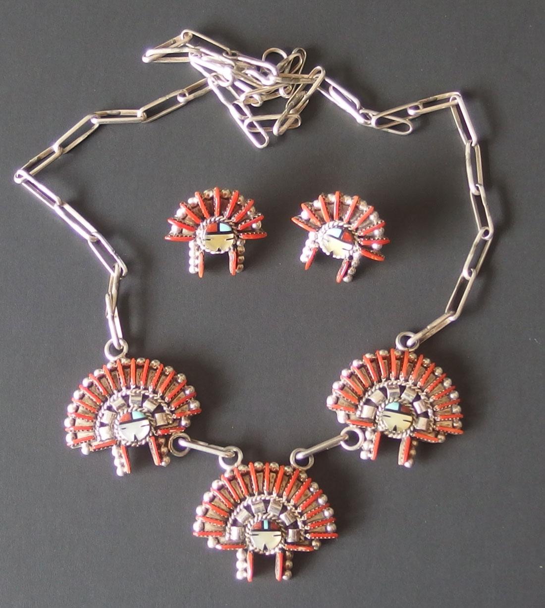 ED 'COYOTE' COOEYALE ZUNI NECKLACE/EARRING SET