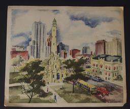 NORBERT SMITH CHICAGO WATER TOWER WATERCOLOR