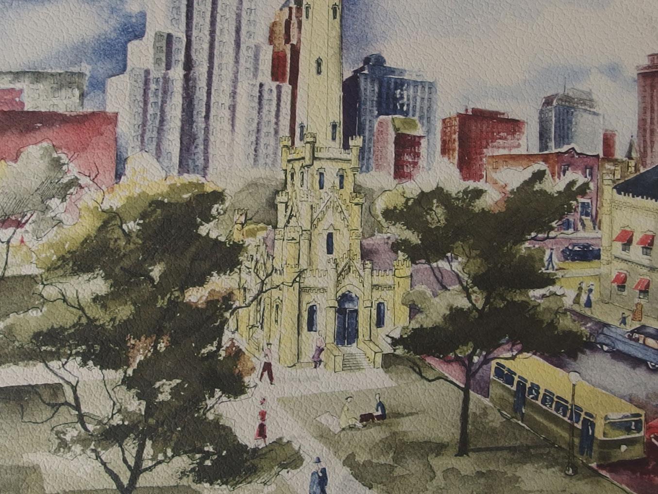 NORBERT SMITH CHICAGO WATER TOWER WATERCOLOR