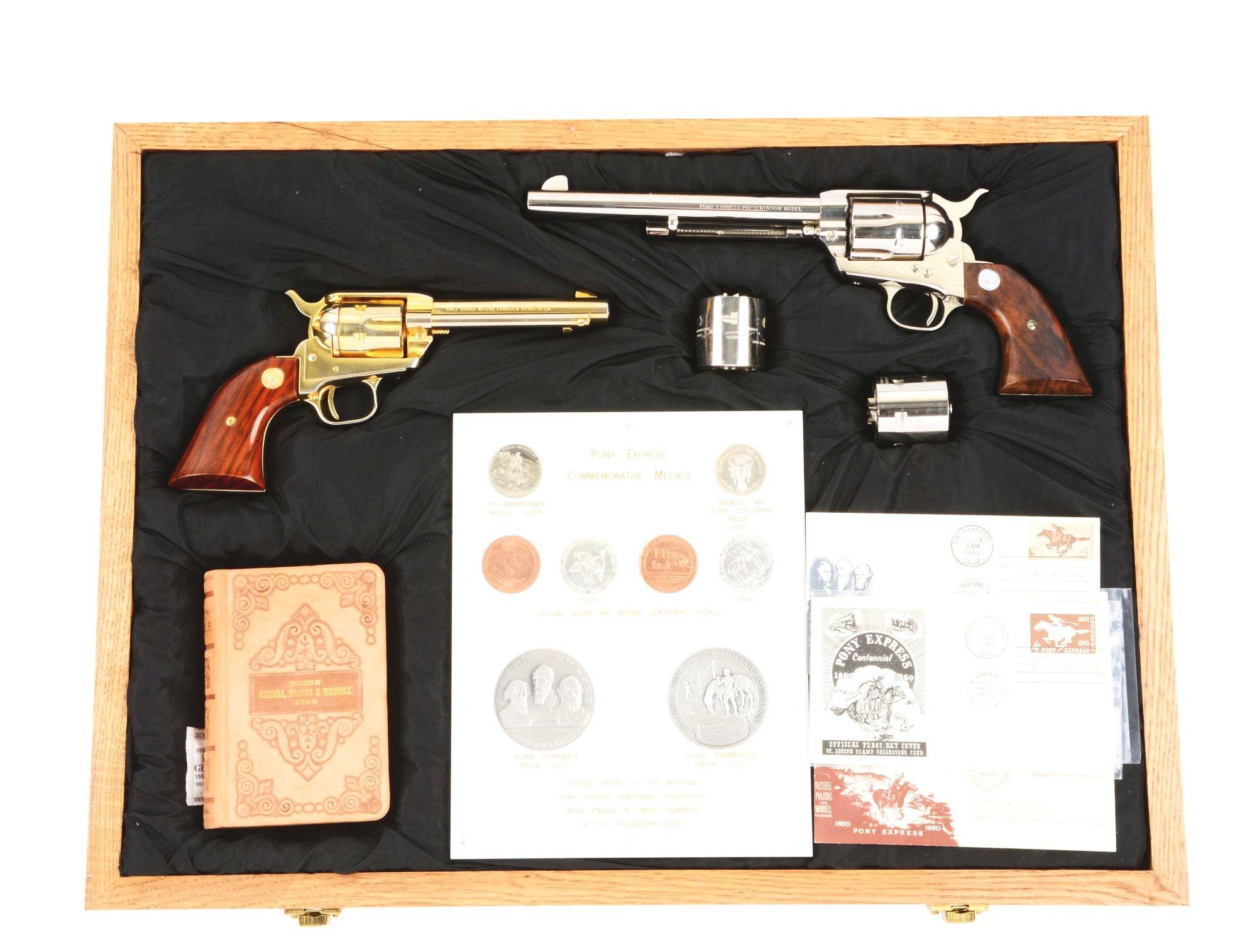 (C) Russell, Majors & Waddell Pony Express Presentation Colts - Cased - .45 & .22 Single Action Army