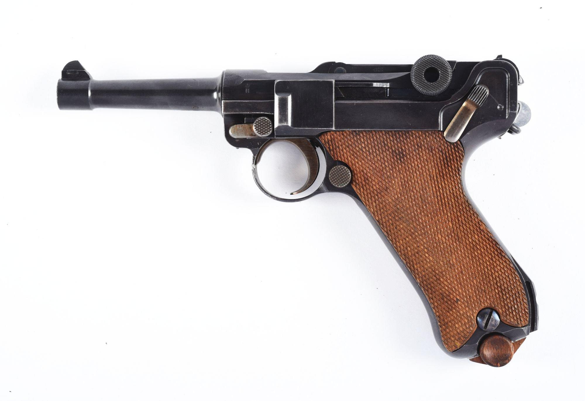 (C) DWM 1923 Commercial "Safe and Loaded" Luger Semi-Automatic Pistol.