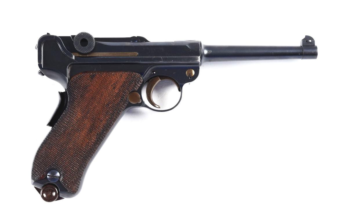 (C) DWM Model 1906 Swiss Luger Semi-Automatic Pistol.