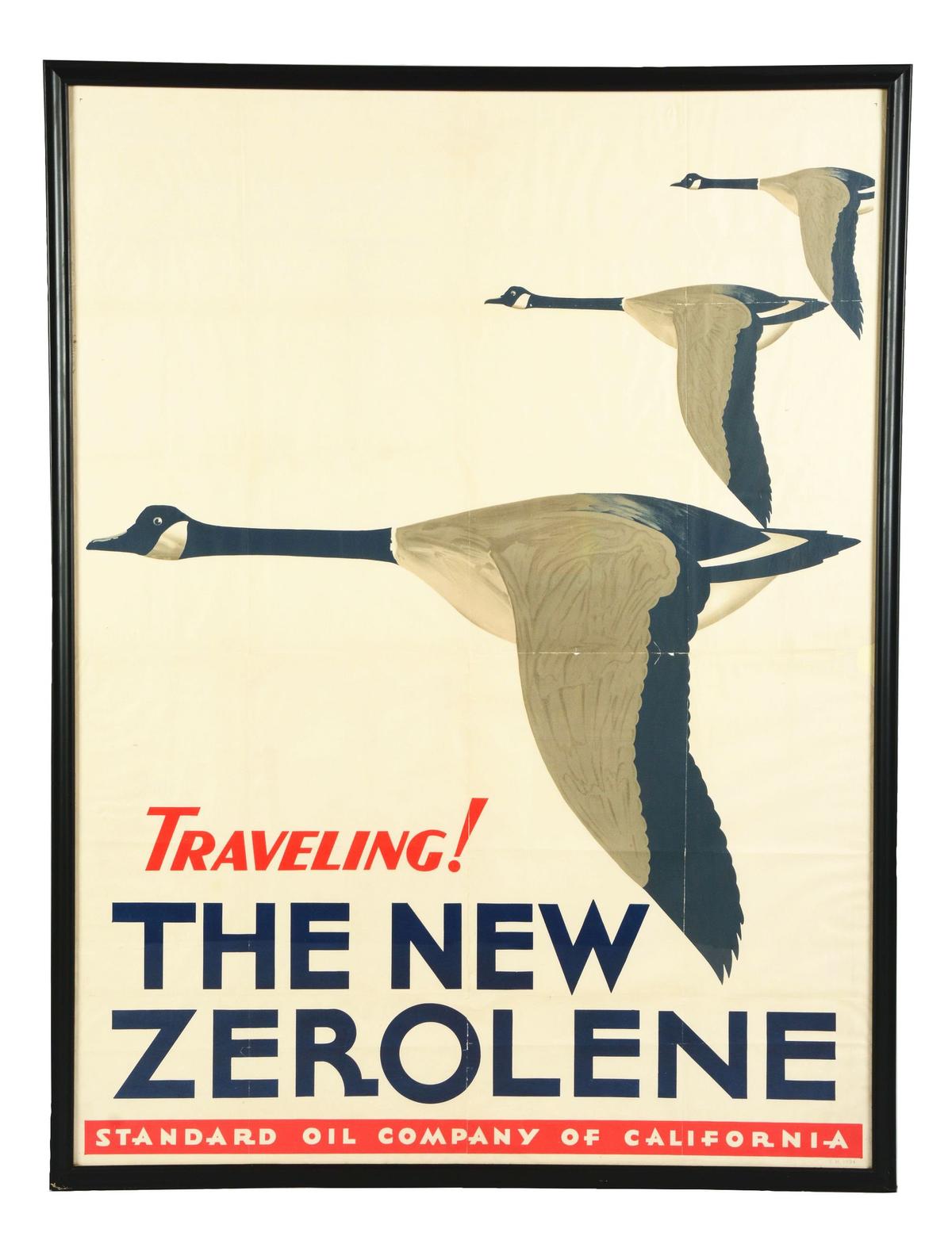 Very Rare The New Zerolene w/ Flying Geese Graphic Paper Poster.