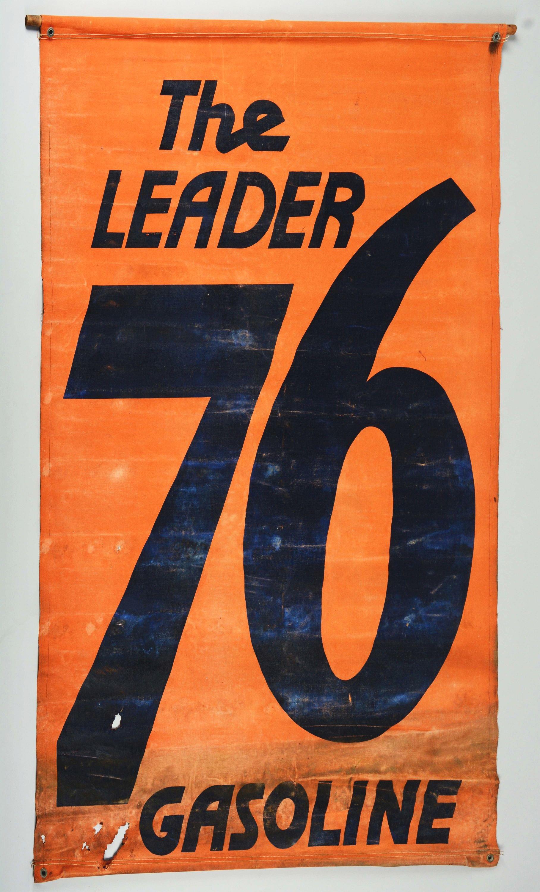 The Leader Union 76 Gasoline Canvas Banner.