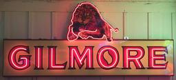 Original Gilmore Porcelain Neon Sign w/ Added Lion Graphic On Top.