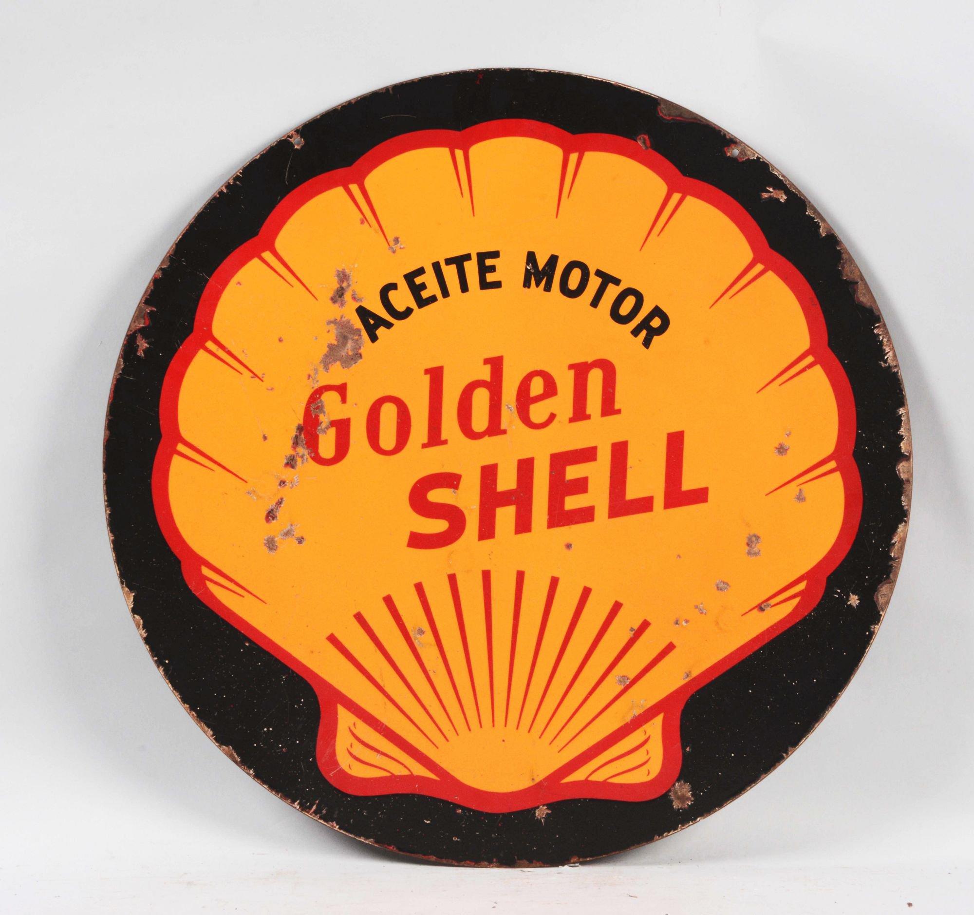 Golden Shell Motor Oil Porcelain Curb Sign.