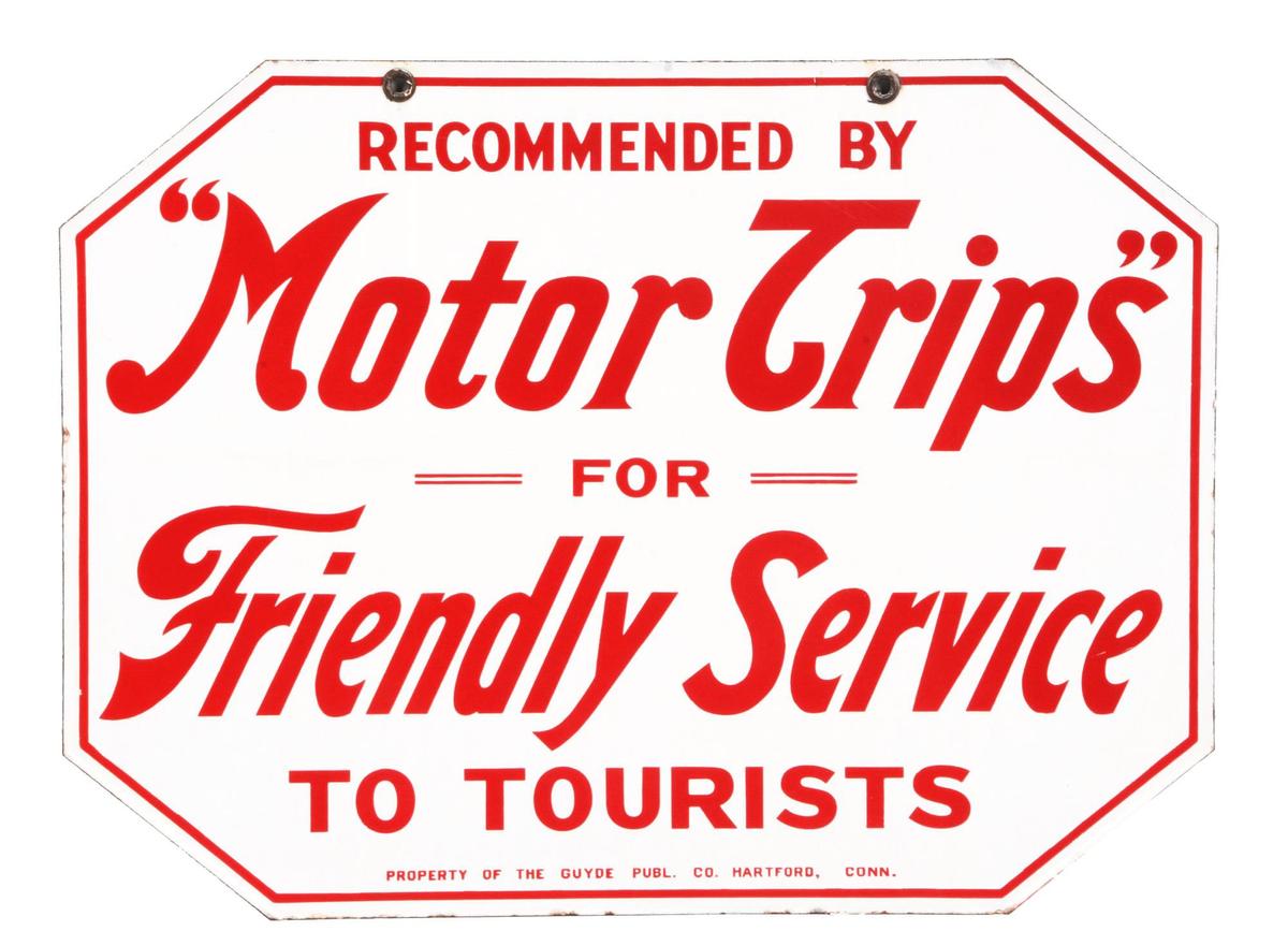 Recommended By Motor Trips For Friendly Service Porcelain Sign.