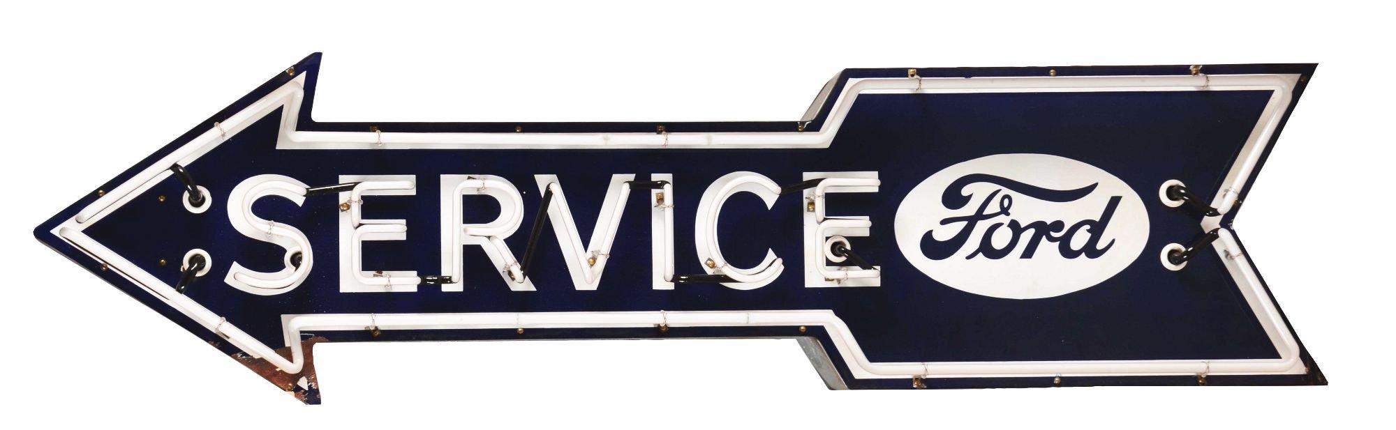 Ford Service Porcelain Neon Arrow Sign.