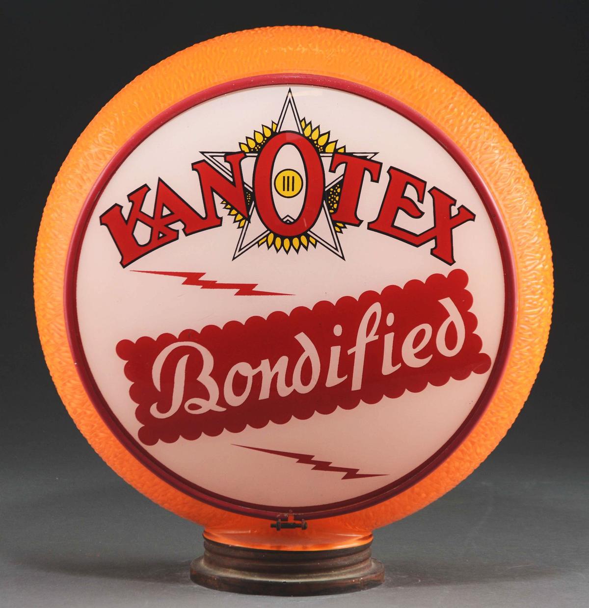 Kanotex Bondified Gasoline 13-1/2" Globe On Screw Base Orange Ripple Body.