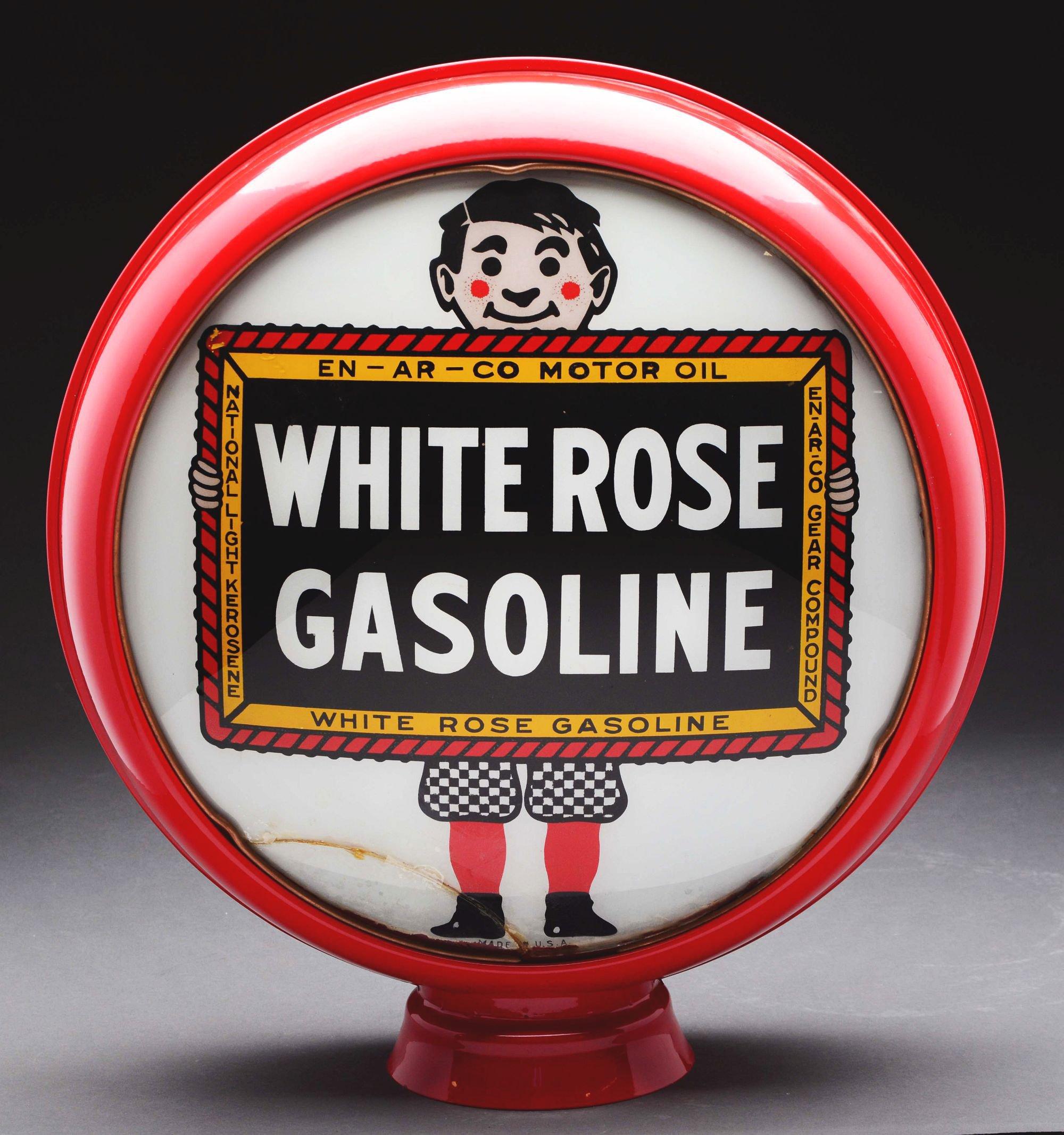 White Rose Gasoline 15" Complete Globe On Metal Body.