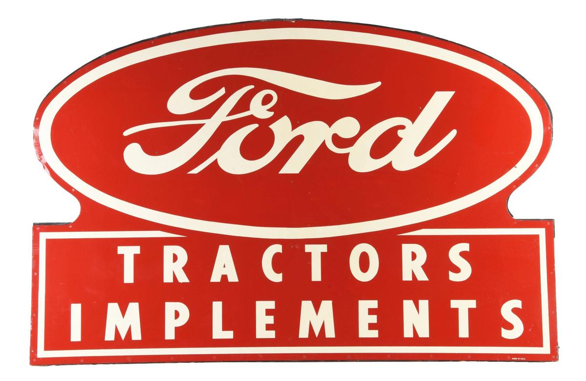 Ford Tractors & Implements New Old Stock Tin Sign w/ Original Wood Frame.