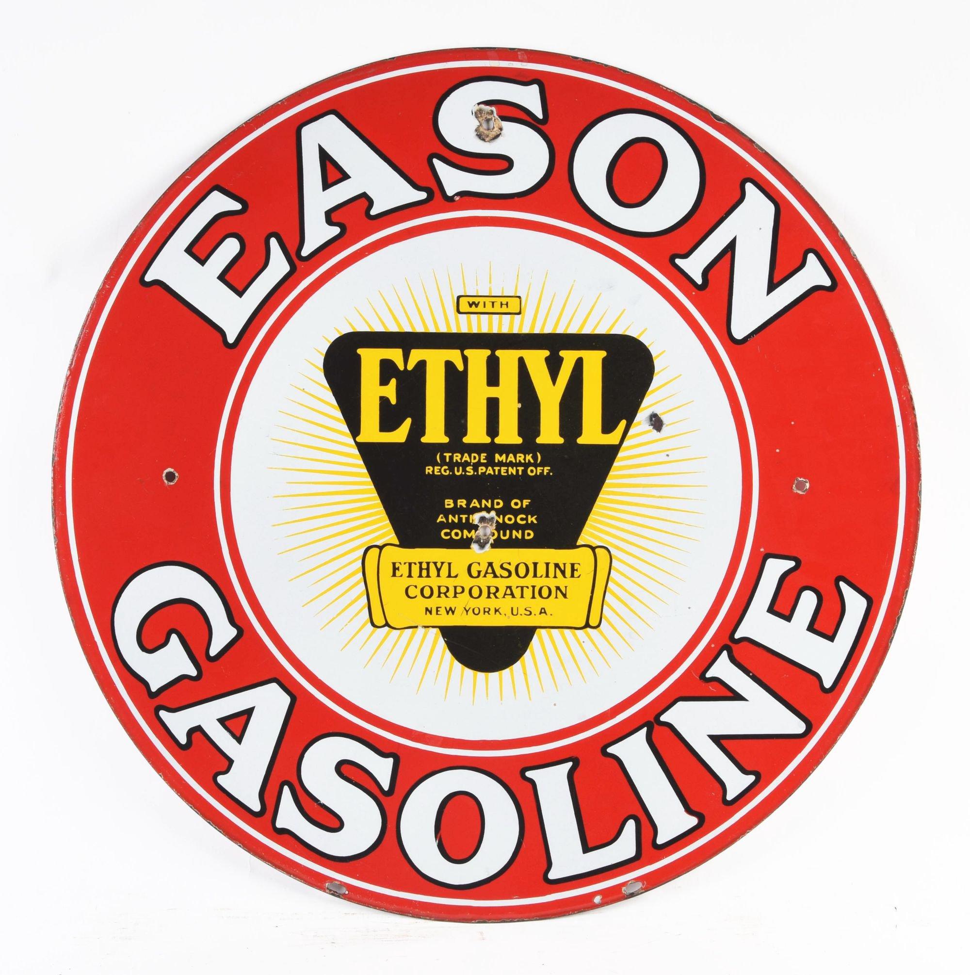 Eason Gasoline Porcelain Sign w/ Ethyl Burst Graphic.