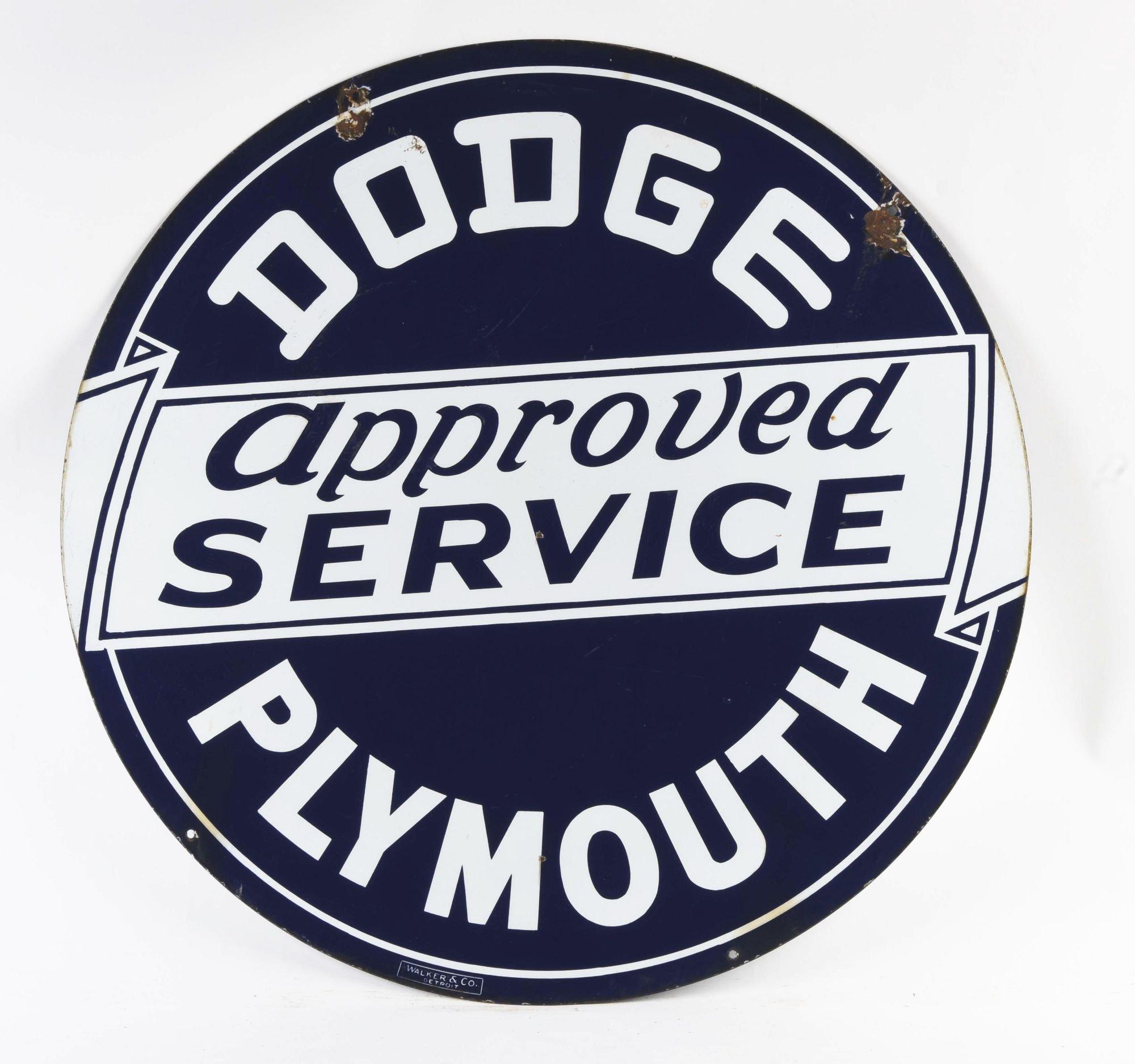 Dodge Plymouth Approved Service Porcelain Sign.