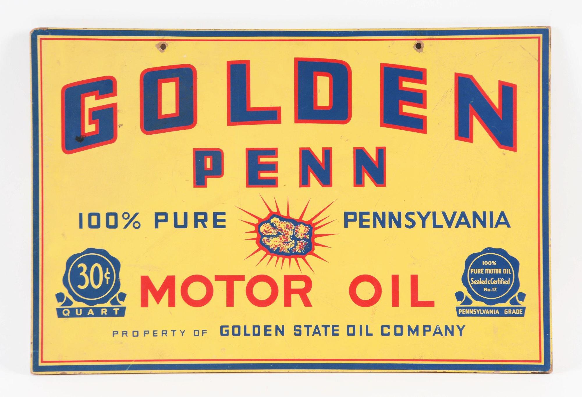 Golden Penn Motor Oil Masonite Sign.