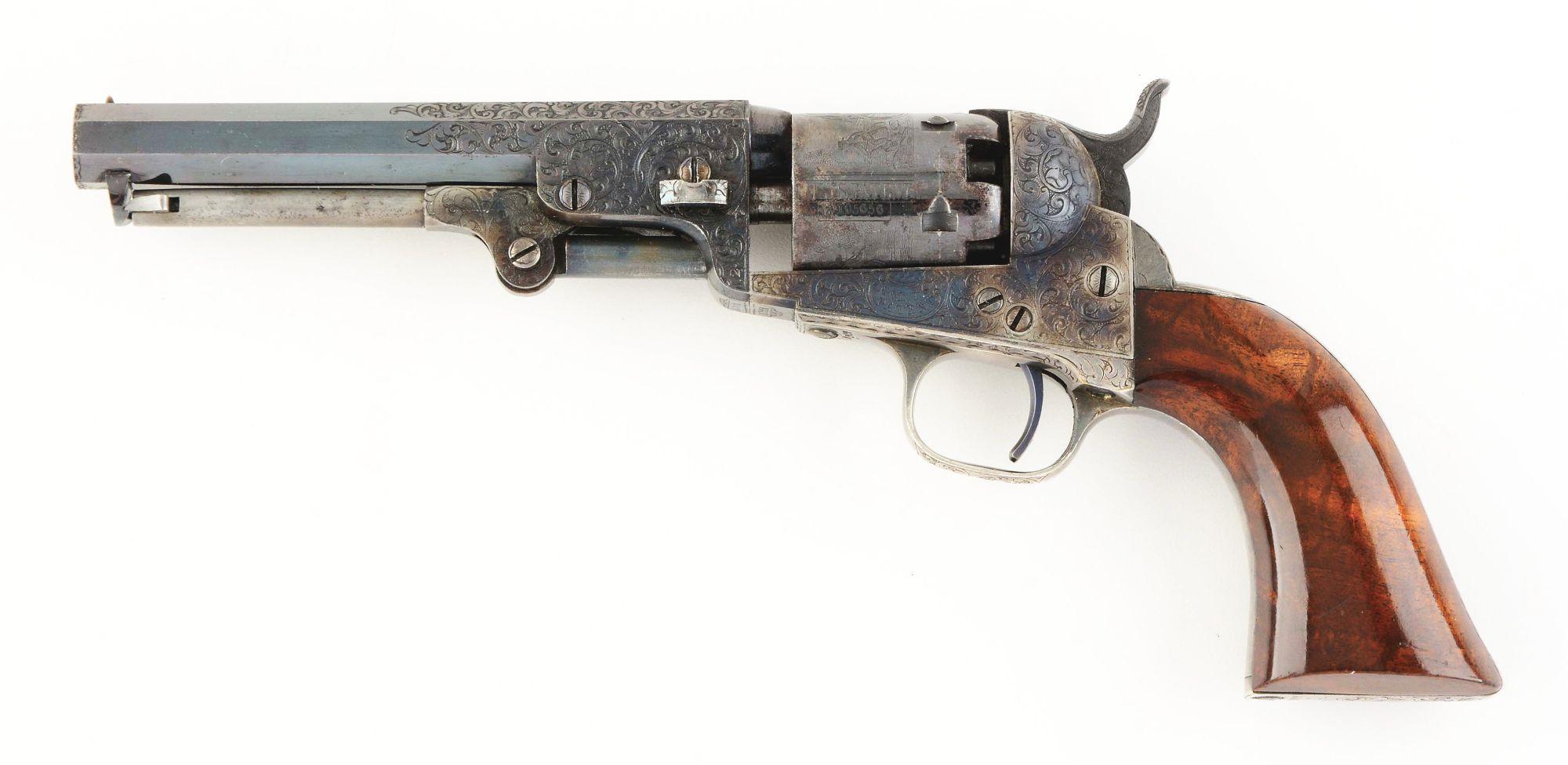 (A) Superb Rare Cased Engraved Colt Model 1849 Pocket Revolver (1855).