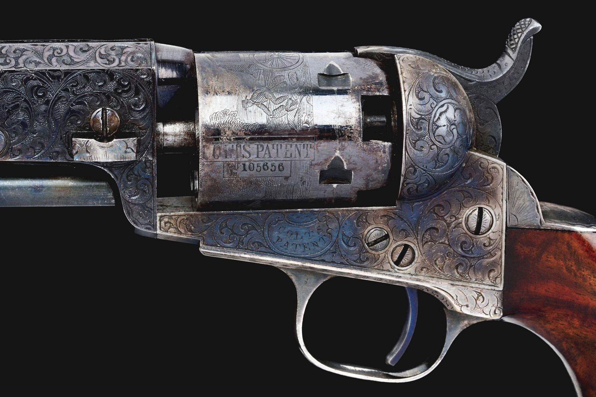 (A) Superb Rare Cased Engraved Colt Model 1849 Pocket Revolver (1855).