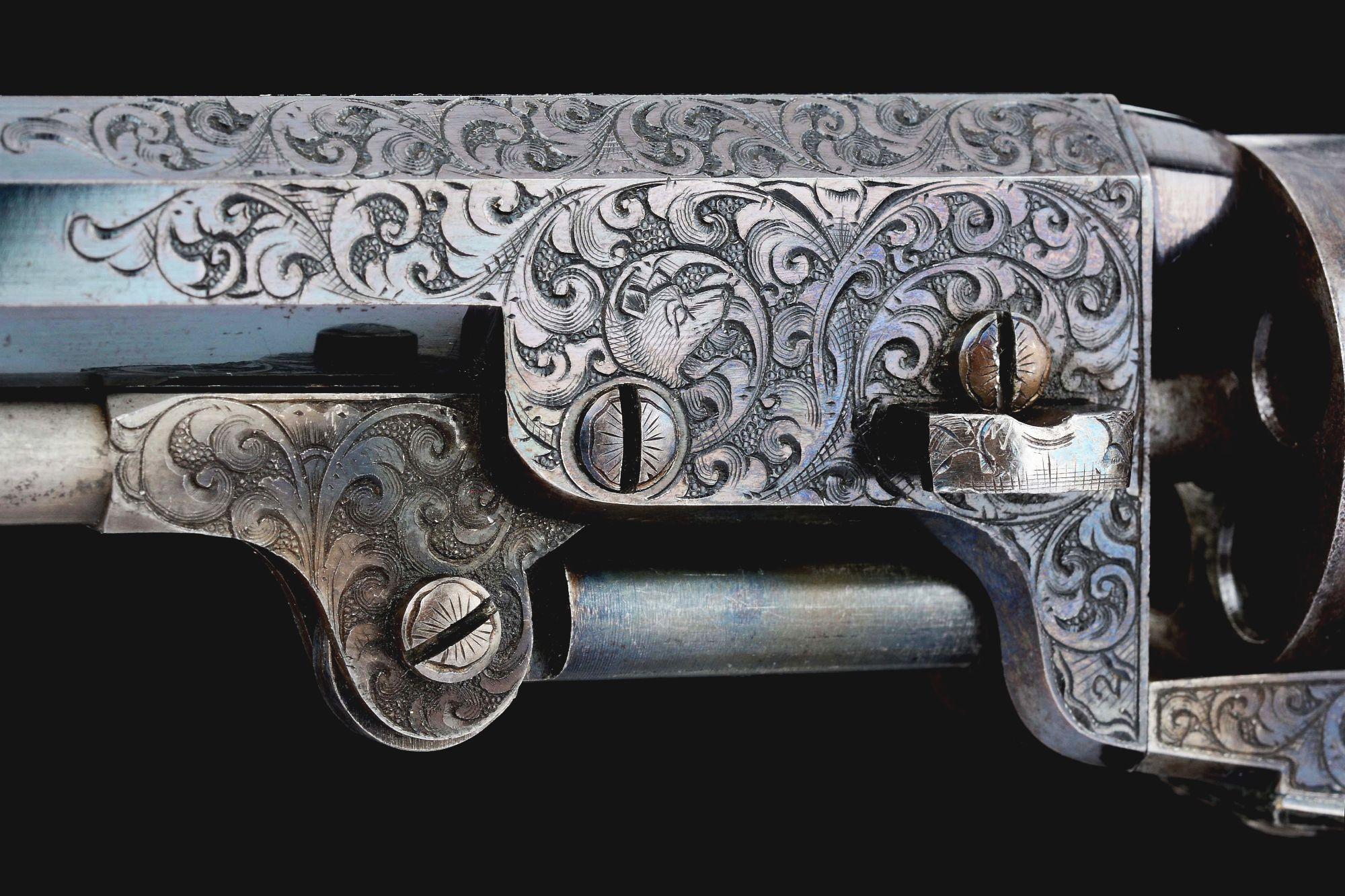 (A) Superb Rare Cased Engraved Colt Model 1849 Pocket Revolver (1855).