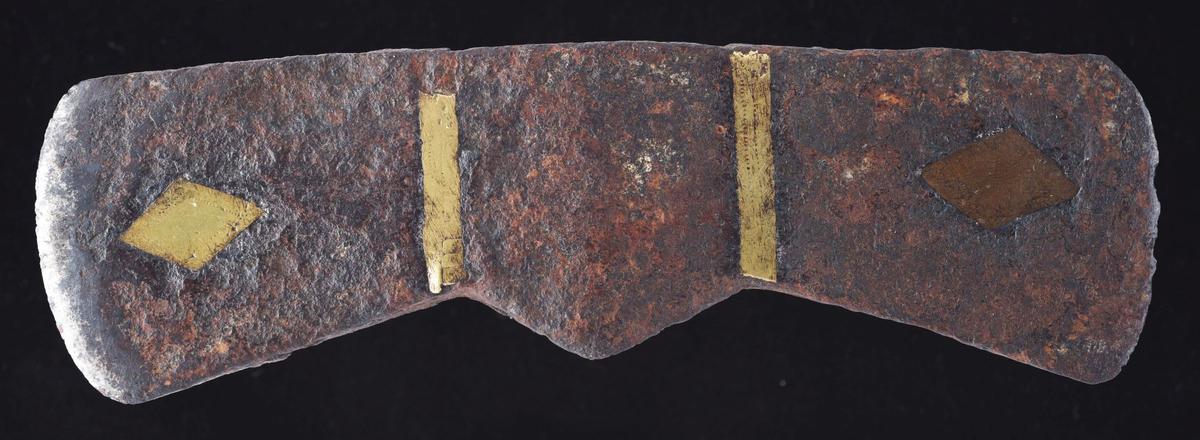 Small And Unusual 18th Century Double Edged Tomahawk Head With Gold Inlays.