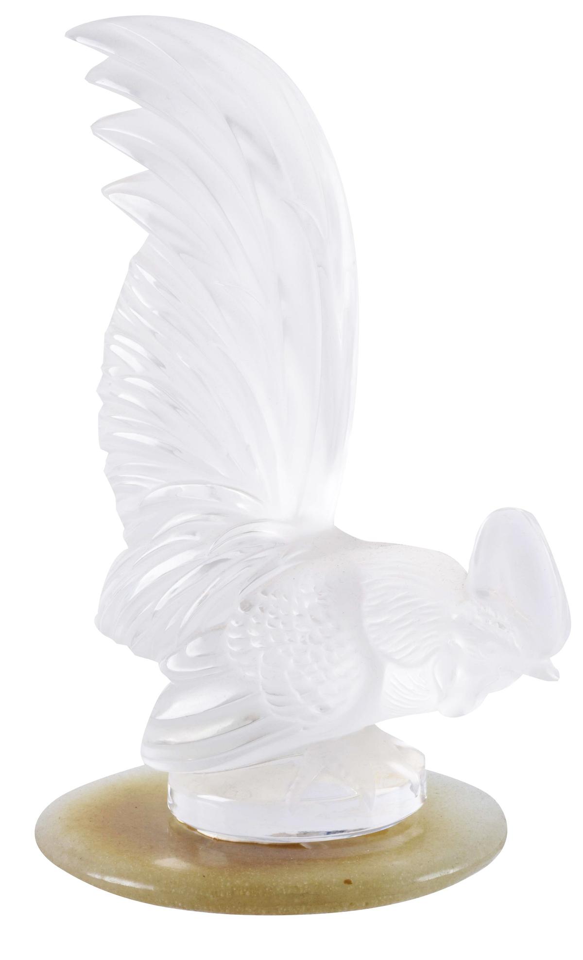 R. Lalique Frosted Glass Rooster Mascot Hood Ornament.