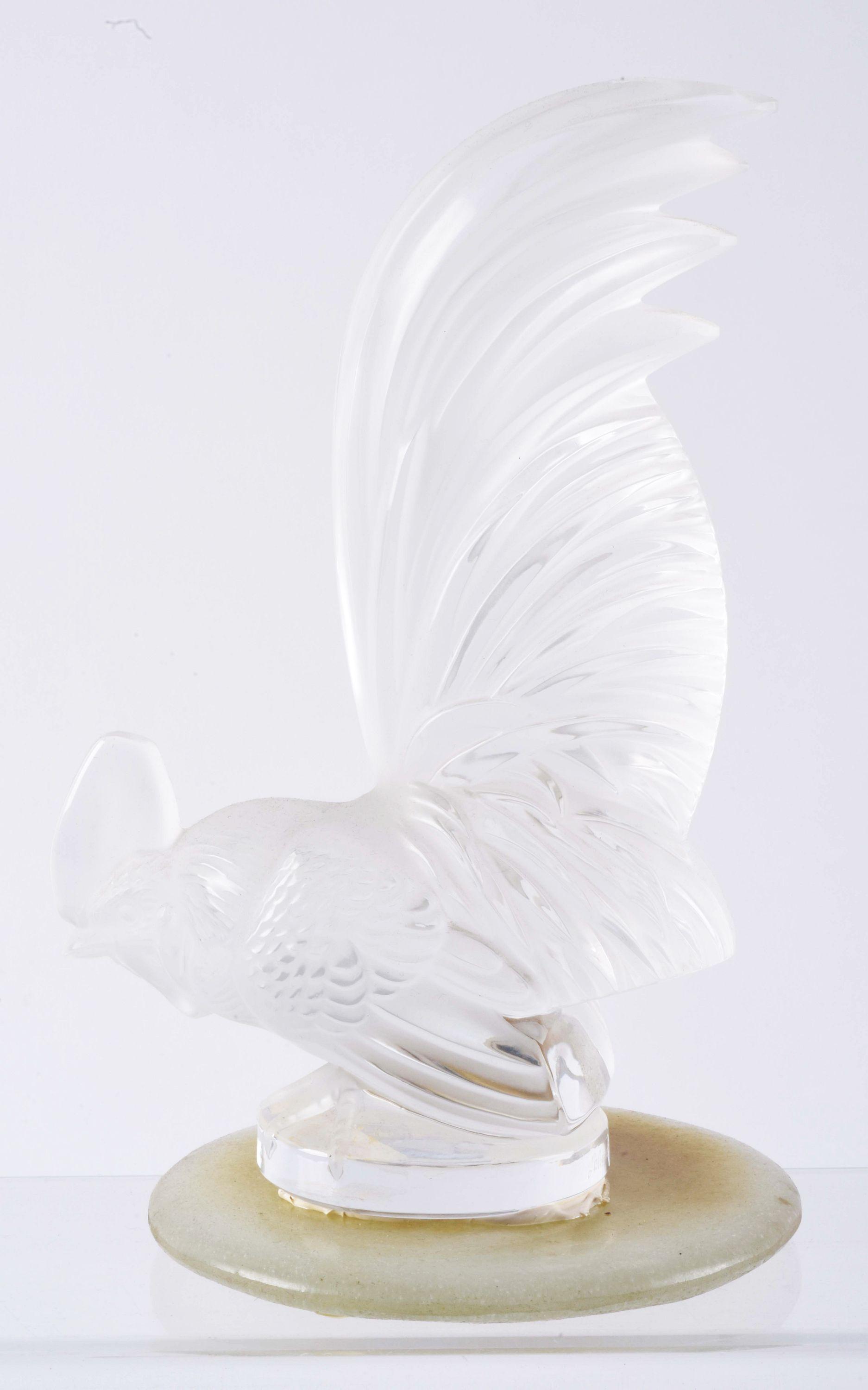 R. Lalique Frosted Glass Rooster Mascot Hood Ornament.