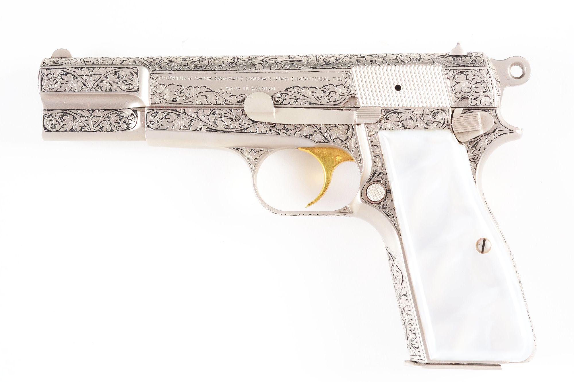 (M) Engraved Browning Renaissance Hi Power Semi Automatic Pistol (1972).