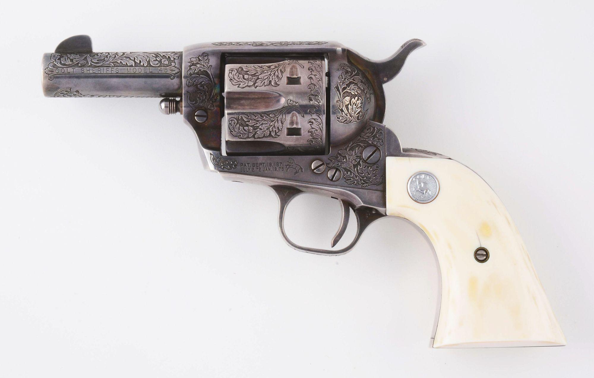 (C) Howard Dove Engraved Silver Plated Colt Sheriff's Single Action Army Model .45 Colt Revolver (19