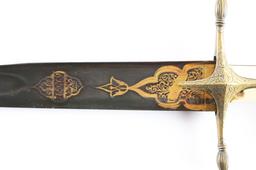 Very Fine 18th Century Hungarian Saber of Kilij Form in the Ottoman Manner with Scabbard.