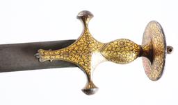 18th/19th Century Indian Talwar with Magnificent Gold Signed Persian Damascus Blade & Gold Decorated