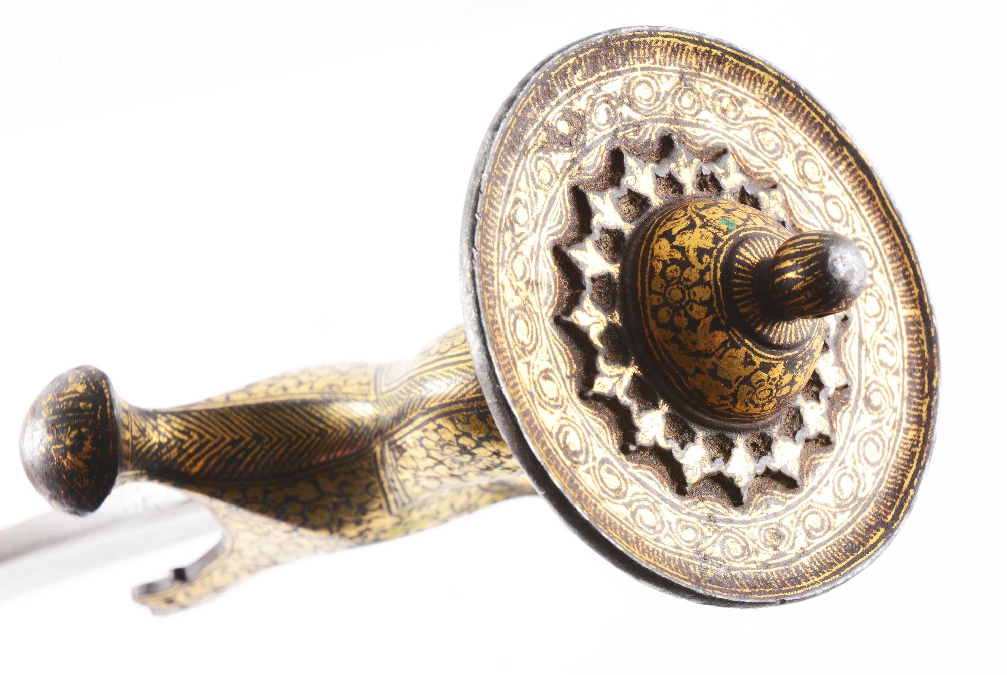 18th/19th Century Indian Talwar with Magnificent Gold Signed Persian Damascus Blade & Gold Decorated