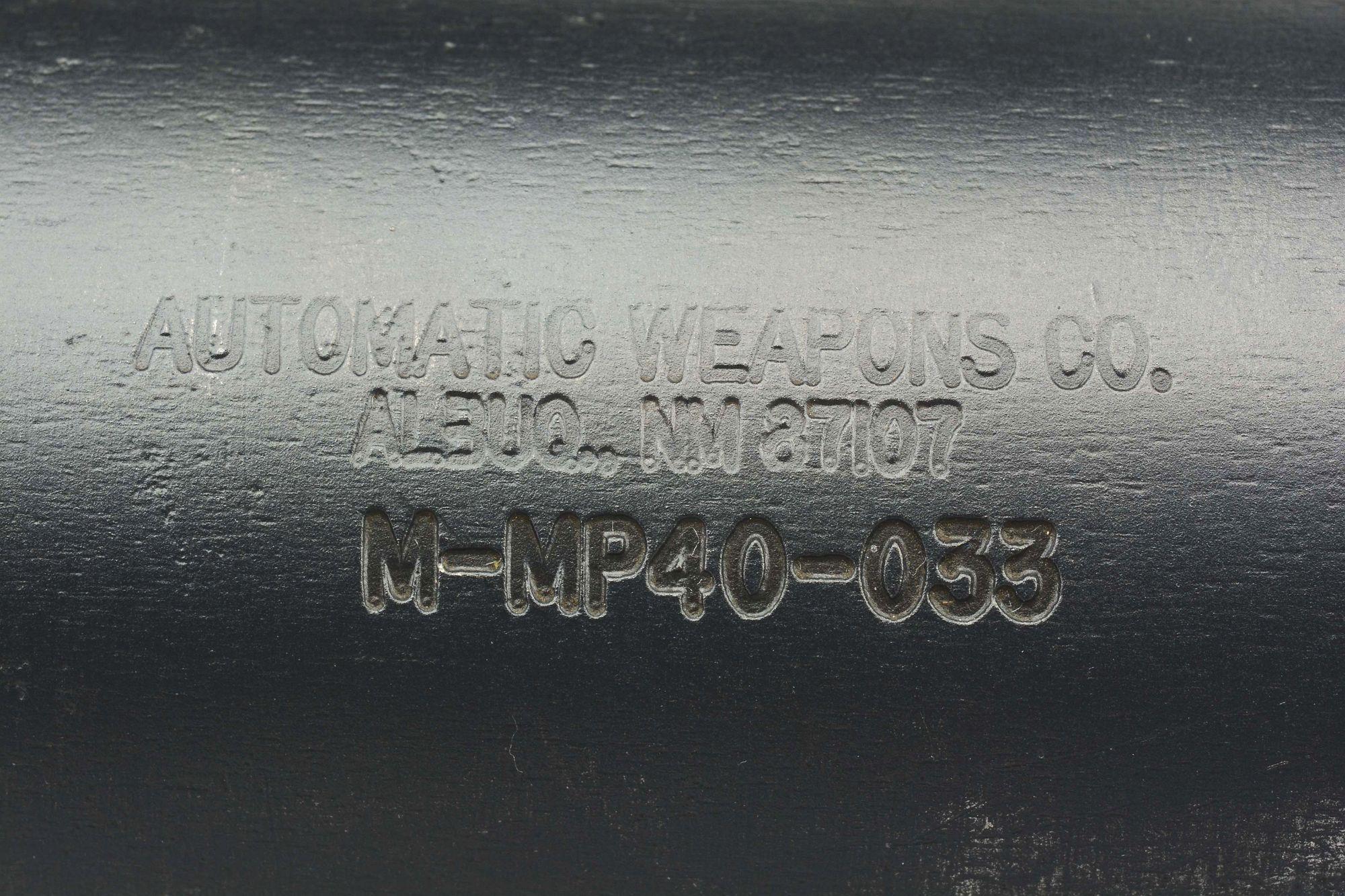 (N) ATTRACTIVE GERMAN MP-40 MACHINE GUN ON REGISTERED AUTOMATIC WEAPONS COMPANY TUBE (FULLY TRANSFER