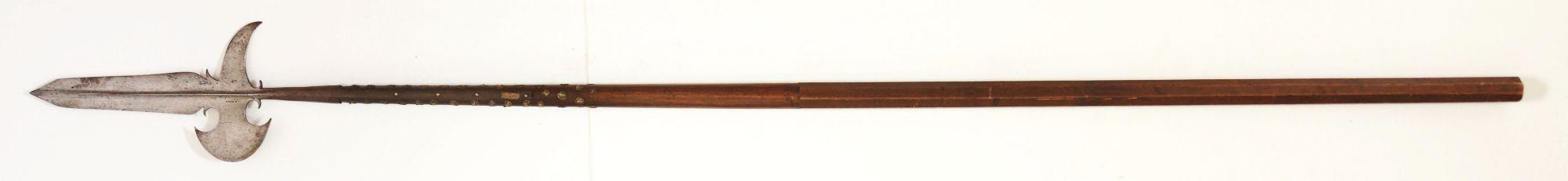 An Early 18th Century Halberd with Partisan Style Blade Stamped On Blade "B Eon" With An Armorer's M