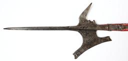 Late 16th Century European Halberd with Pierced Blade and Antique Shaft.
