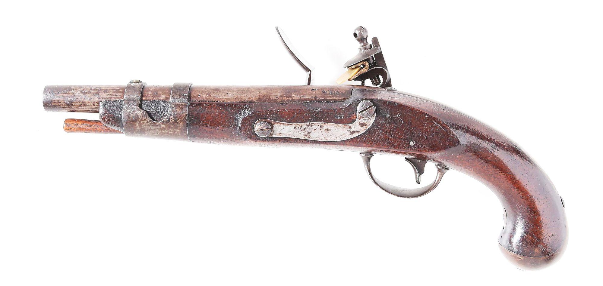 (A) A VERY GOOD US FLINTLOCK SINGLE SHOT MARTIAL PISTOL MODEL 1816 BY SIMEON NORTH.